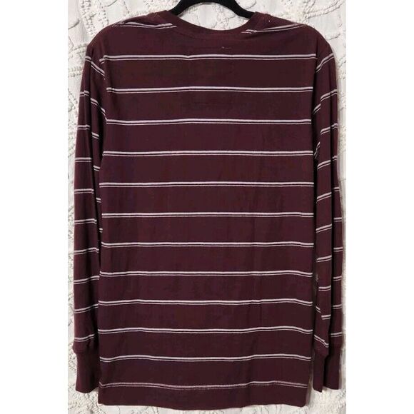 American Eagle Henley Mens S Maroon Striped Preppy Classic Collegiate NWT - Picture 2 of 12